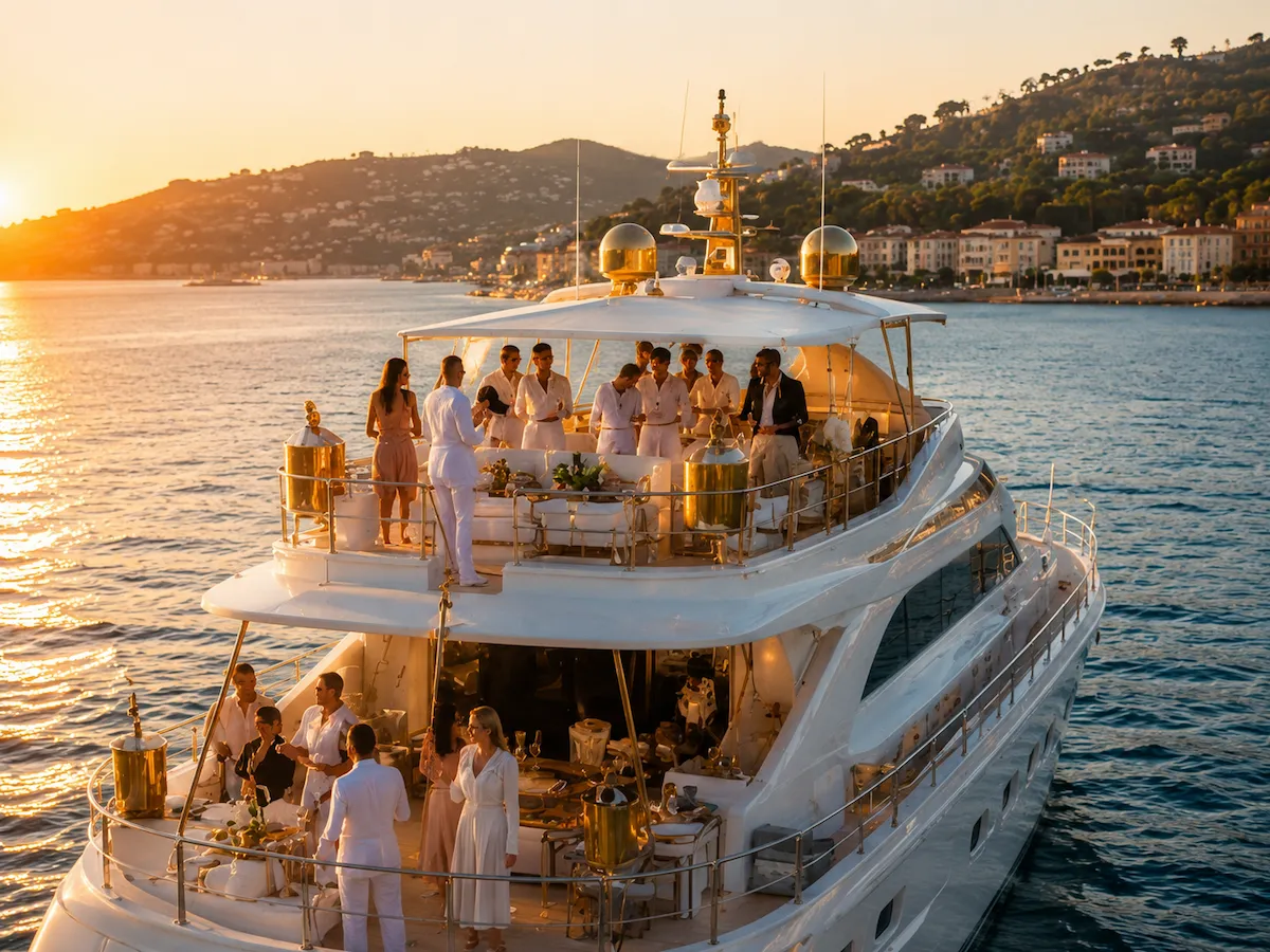 Réception privée sur un yacht au coucher du soleil